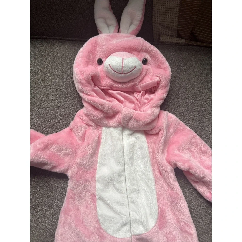 Unbranded Bunny Hooded Romper Infant Size 6-12M Pink Plush One-Piece Costume